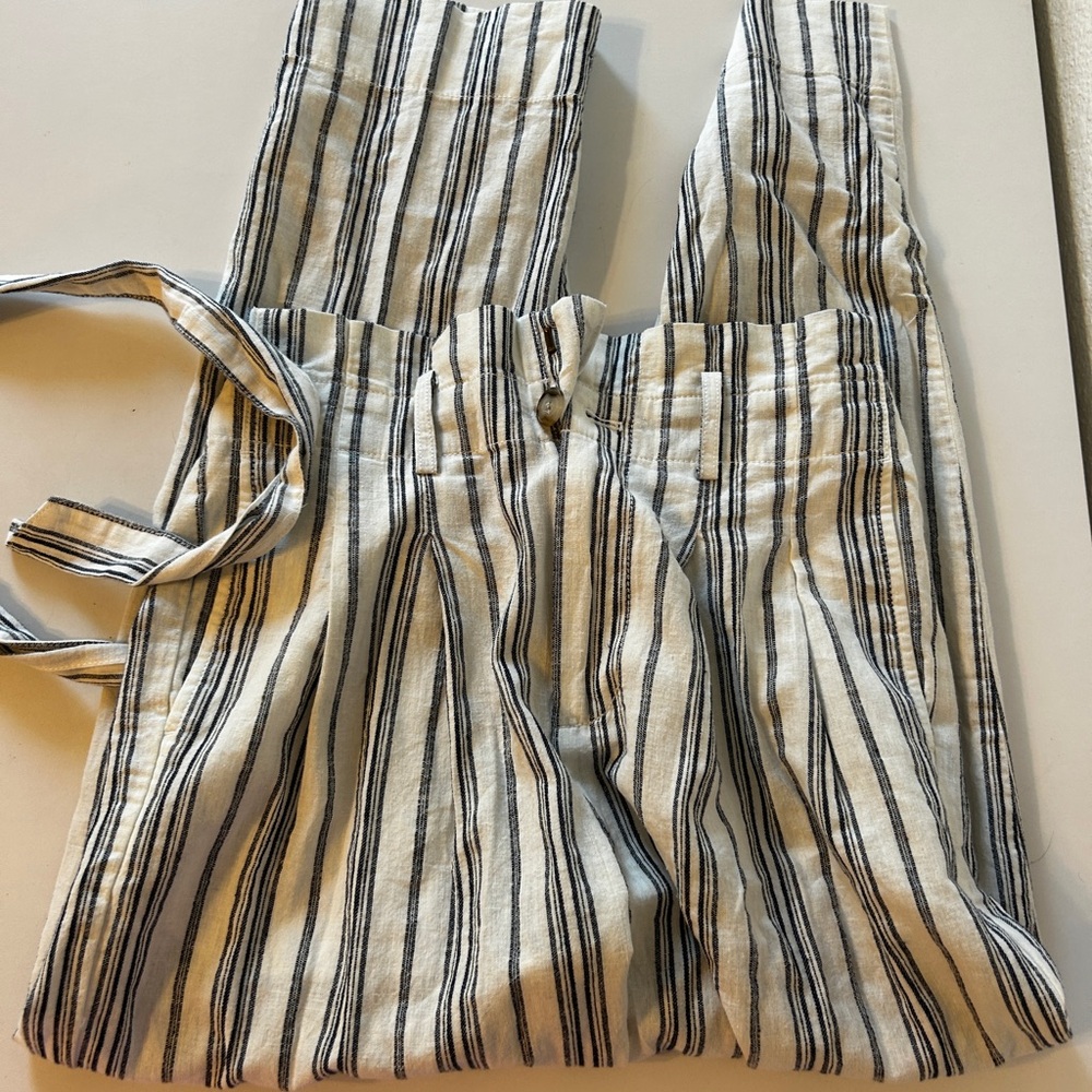 White and Grey Striped Madewell Pants